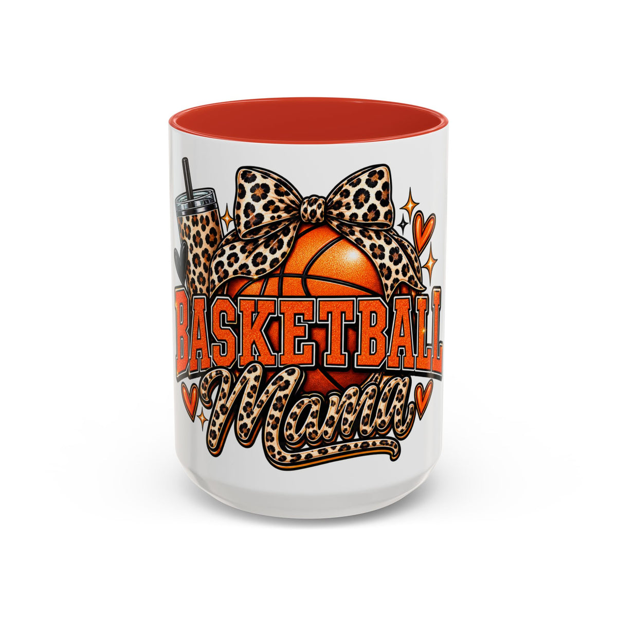 Basketball Mama Accent Coffee Mug – Leopard Bow Basketball Mom Gift (11/15oz)