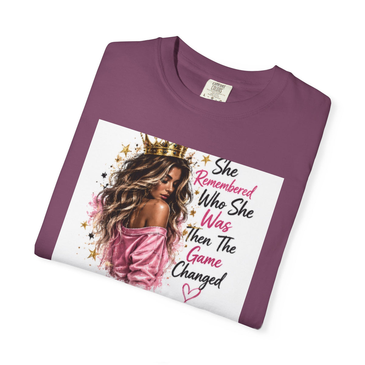 T-Shirt — 'She Remembered Who She Was' Empowerment Tee (Woman Portrait, Inspirational Quote)