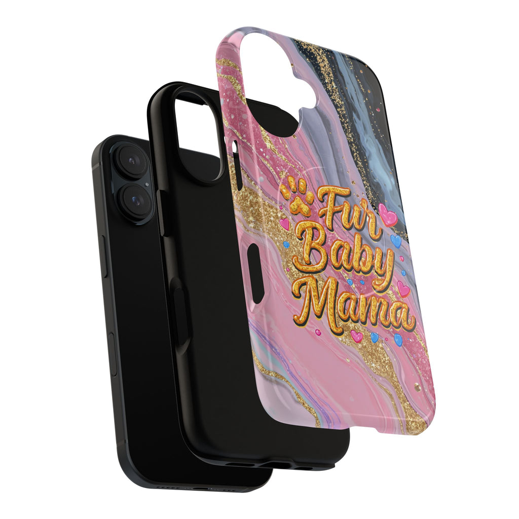 Phone Case — “Fur Baby Mama” Pink Marble Tough Magnetic Case
