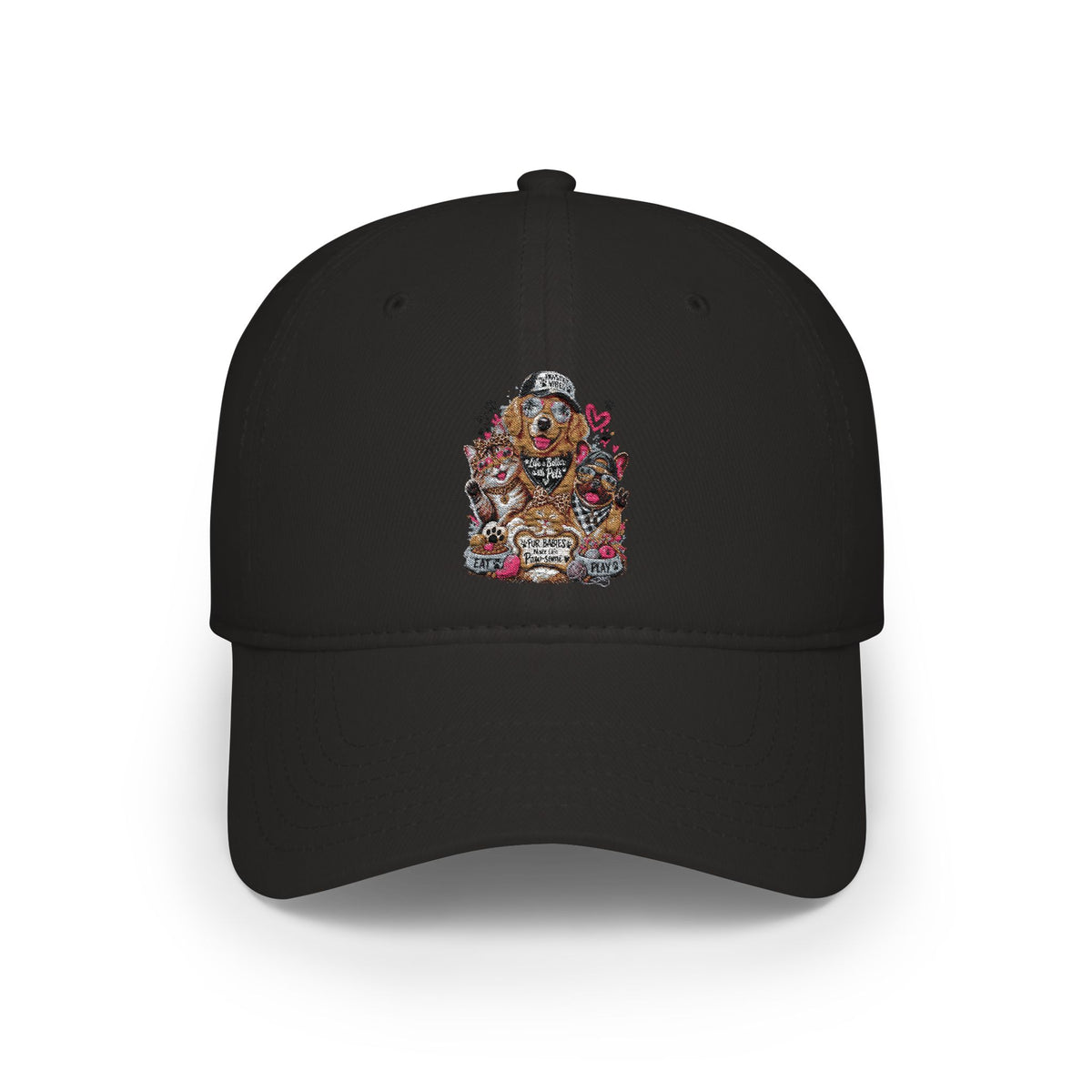 Red Puppy Pile Baseball Cap — Cute Dog Stack Embroidered Low Profile Hat