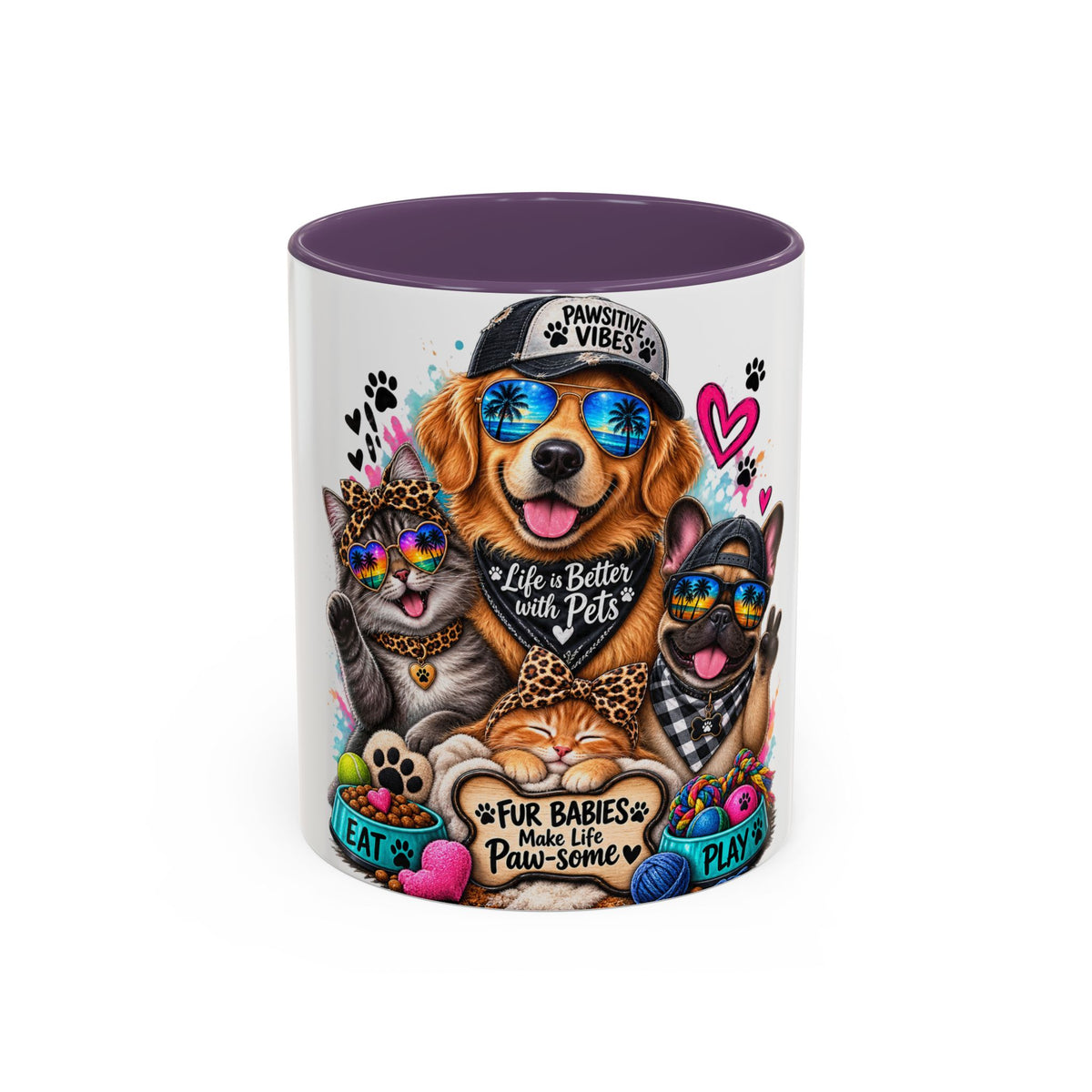 Coffee Mug — "Life is Better with Pets" Colorful Dog & Cat Paw-some Design (11/15 oz)