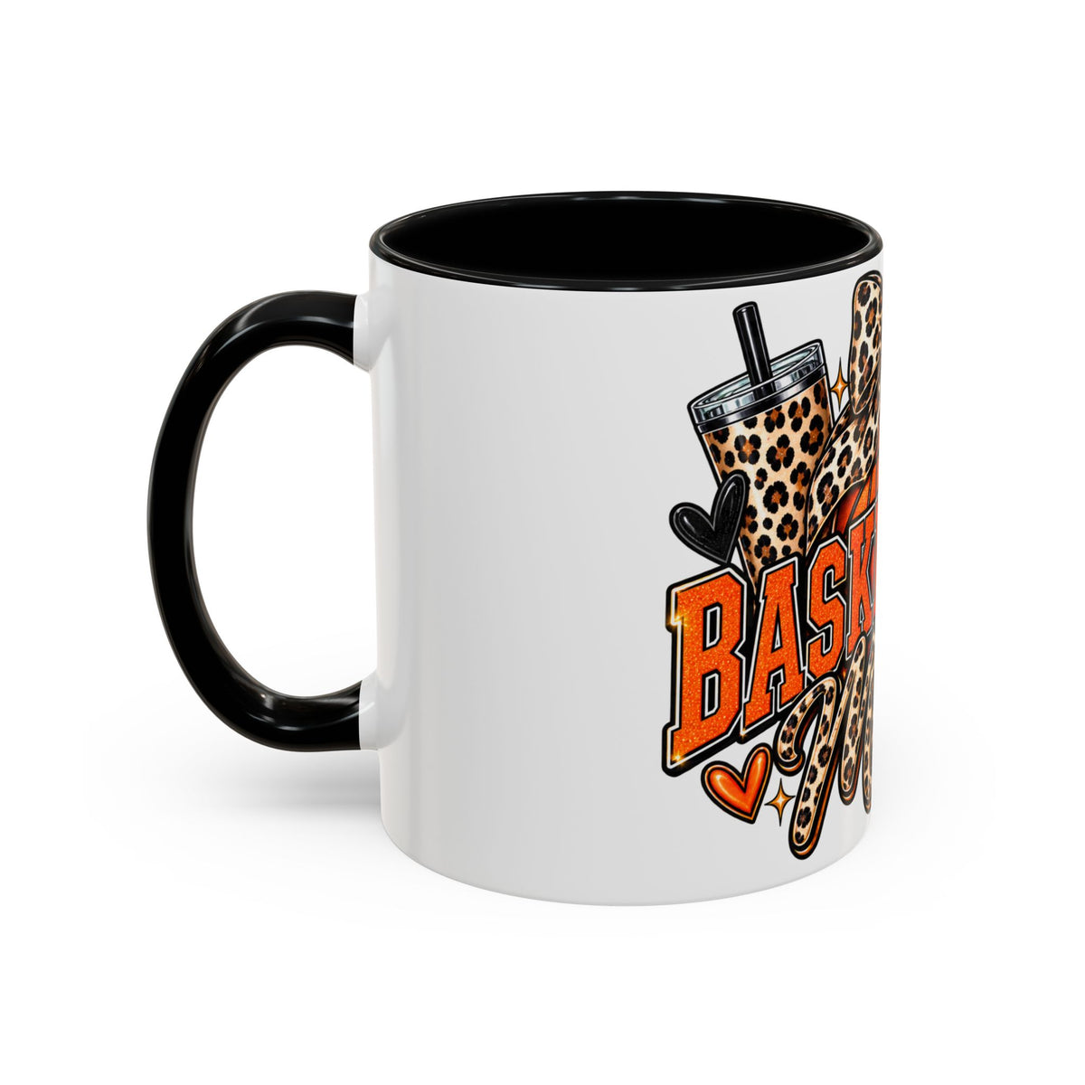 Basketball Mama Accent Coffee Mug – Leopard Bow Basketball Mom Gift (11/15oz)