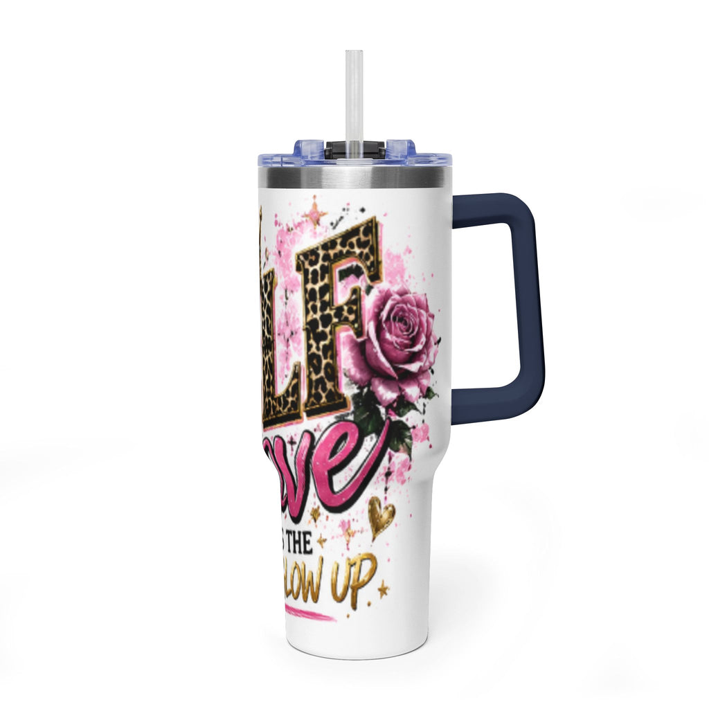 40oz Tumbler - "Self Love is the Real Glow" Leopard Crown Floral Insulated Cup