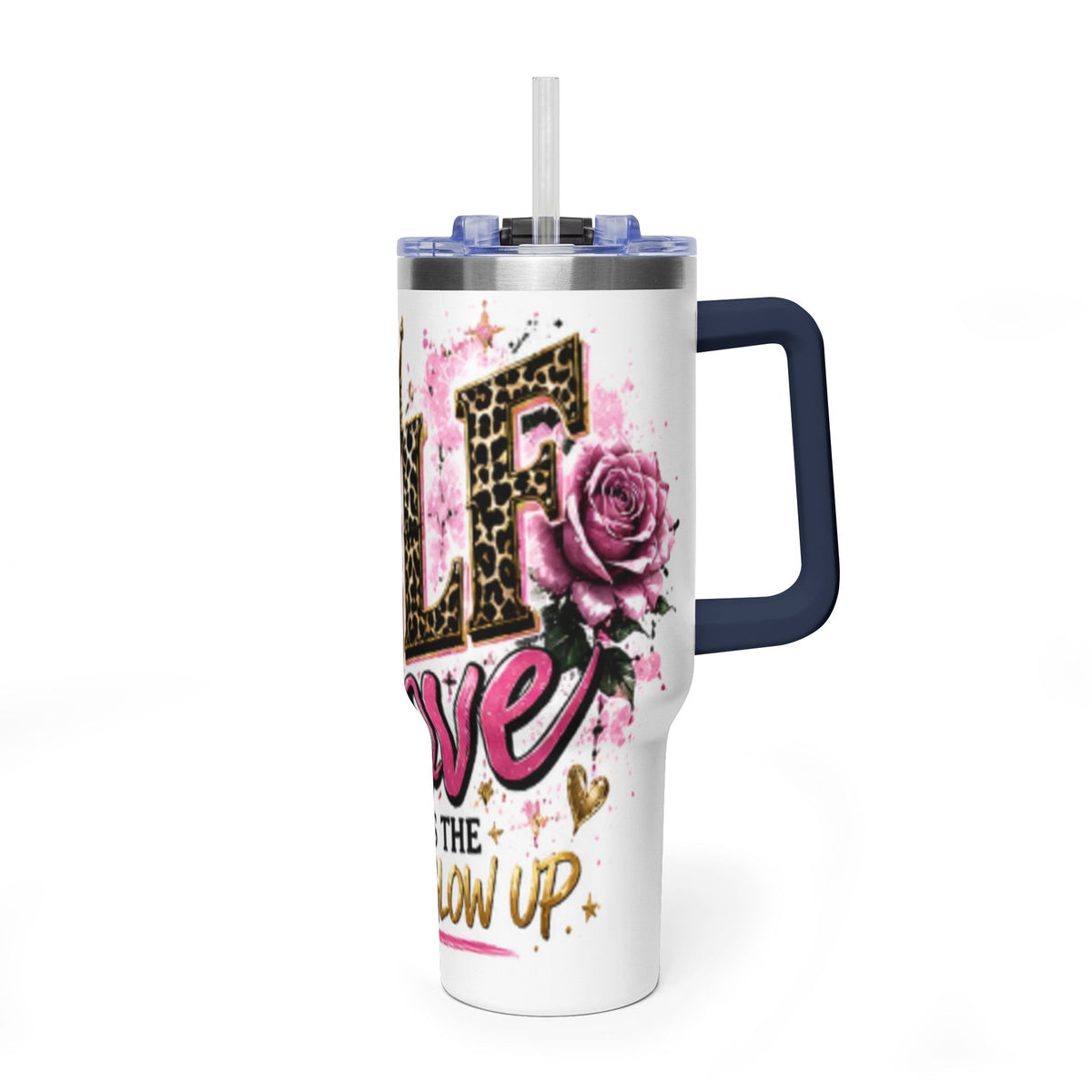 40oz Tumbler - "Self Love is the Real Glow" Leopard Crown Floral Insulated Cup