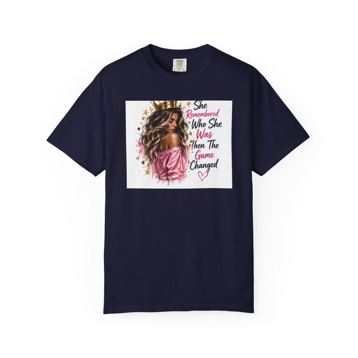 T-Shirt — 'She Remembered Who She Was' Empowerment Tee (Woman Portrait, Inspirational Quote)