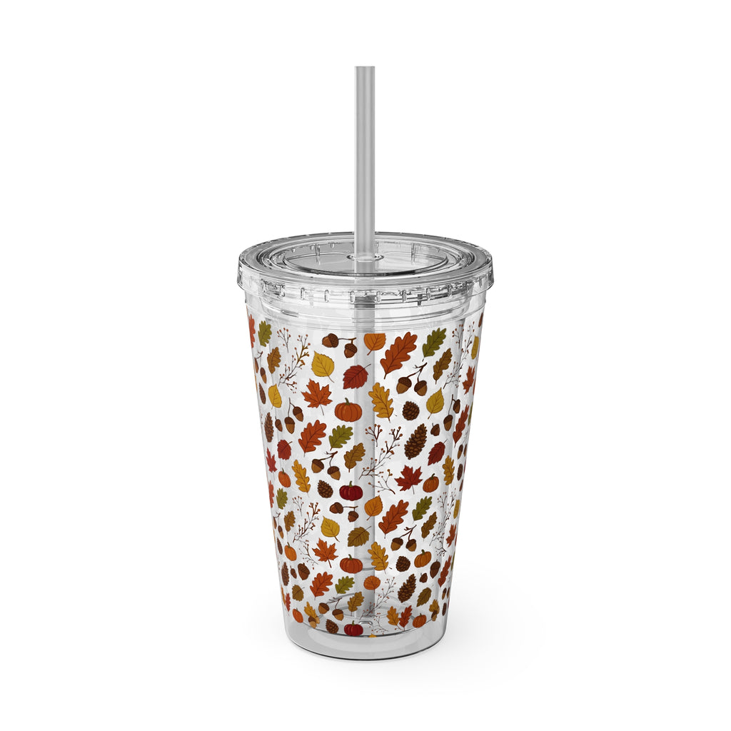 Autumn Leaves 16oz Tumbler with Straw – Fall Floral Insulated Cup