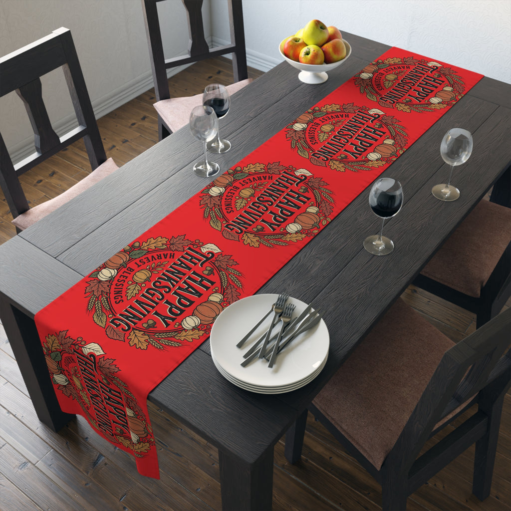 Thanksgiving Table Runner - 'Happy Thanksgiving' Fall Harvest Pumpkin Design