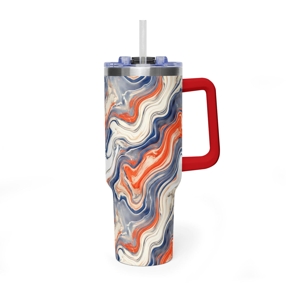 40oz Marble Swirl Tumbler – Insulated Vacuum Travel Cup (Blue & Orange)