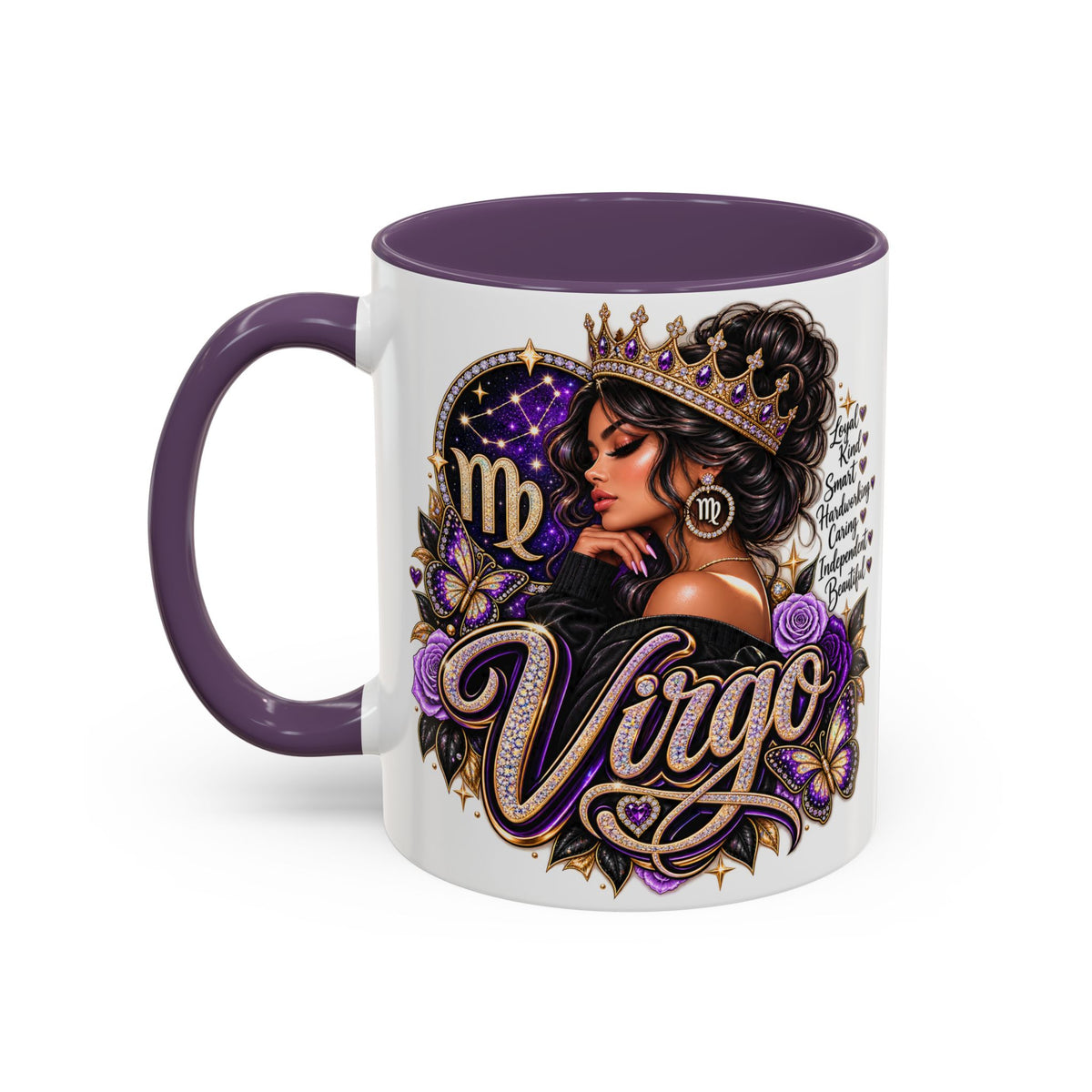 Virgo Zodiac Accent Coffee Mug — Purple Crowned Virgo Astrology Gift (11/15oz)