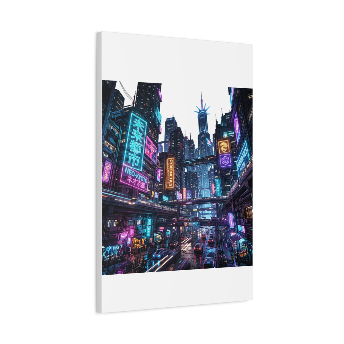 Neo-Kyoto Cyberpunk City Matte Canvas Print