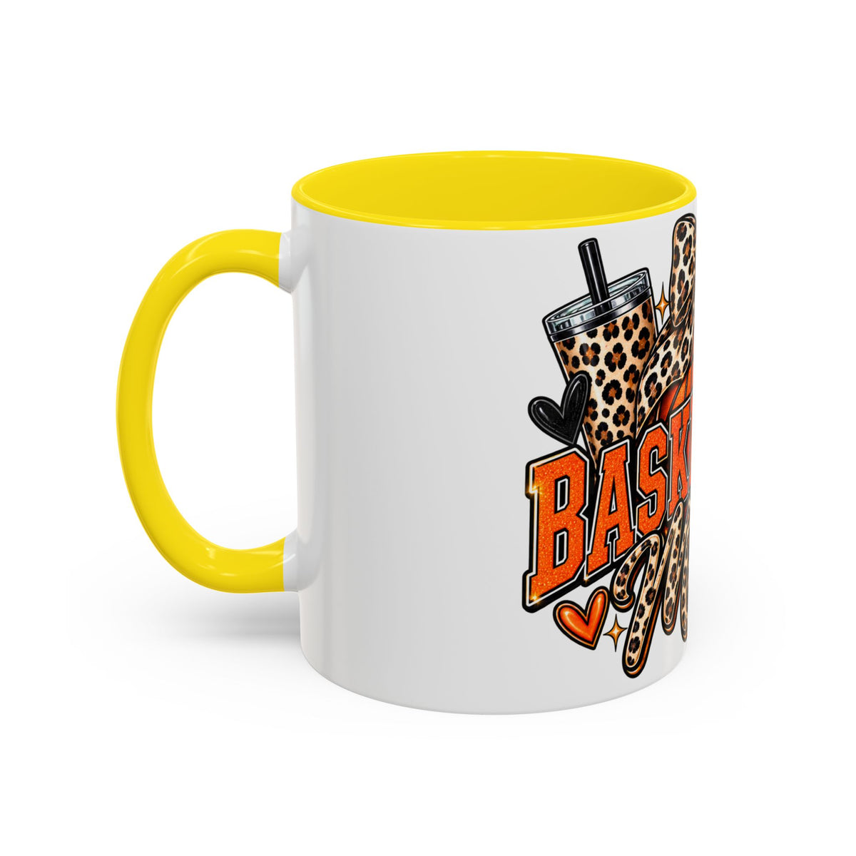 Basketball Mama Accent Coffee Mug – Leopard Bow Basketball Mom Gift (11/15oz)