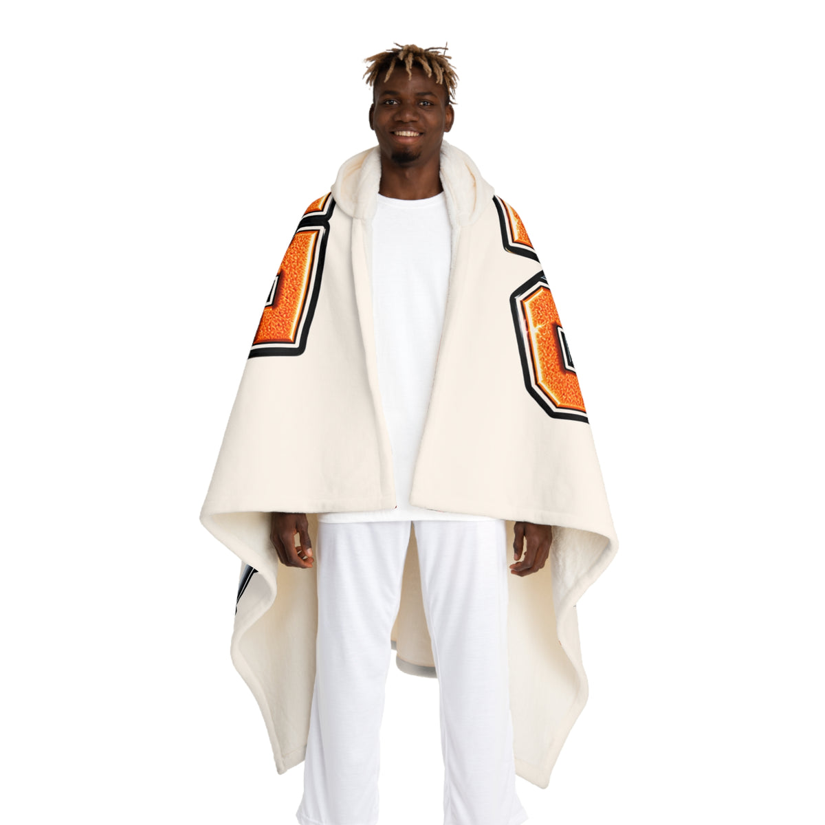 Hooded Sherpa Blanket — Vintage Racing Number Graphic, Cozy Fleece Throw with Hood