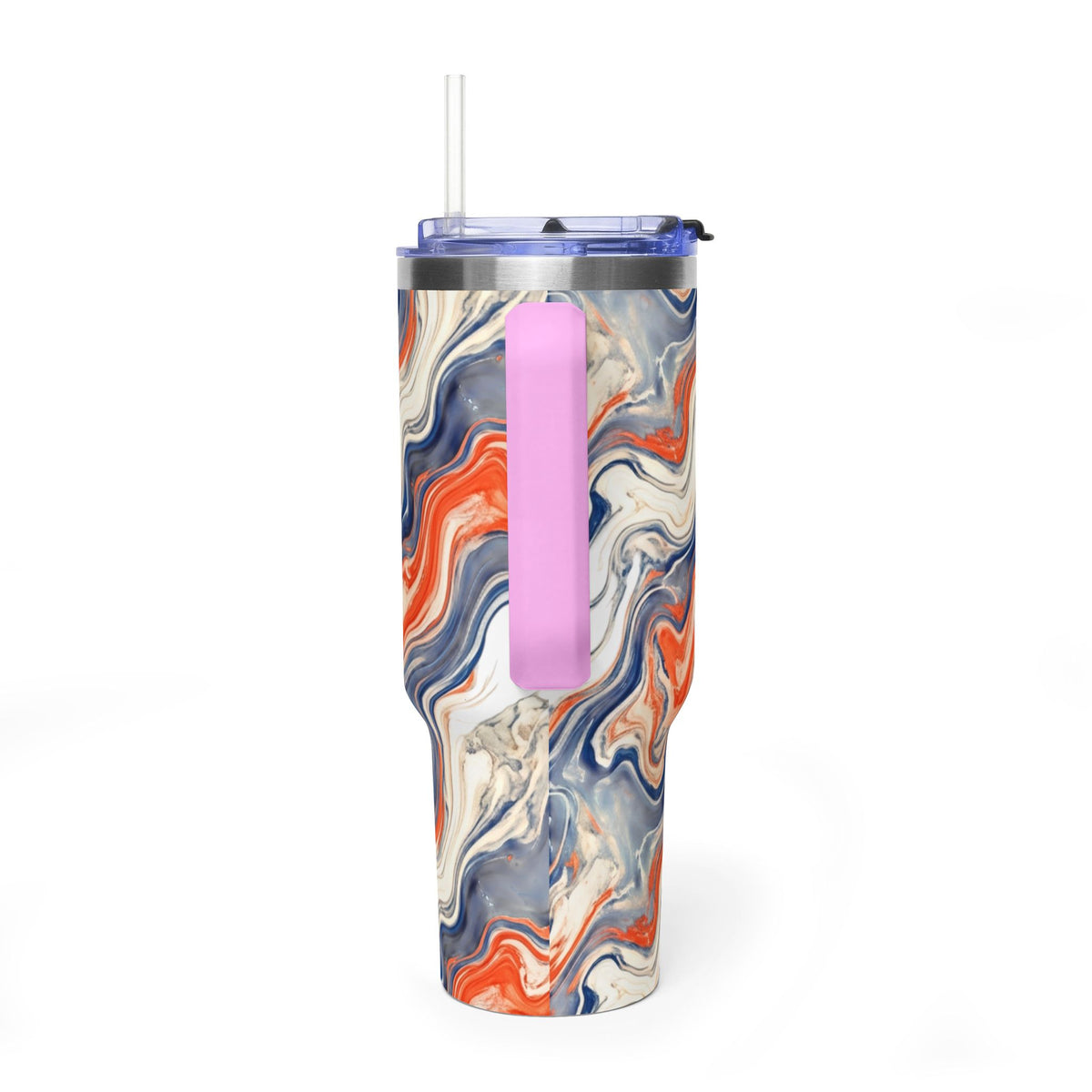 40oz Marble Swirl Tumbler – Insulated Vacuum Travel Cup (Blue & Orange)