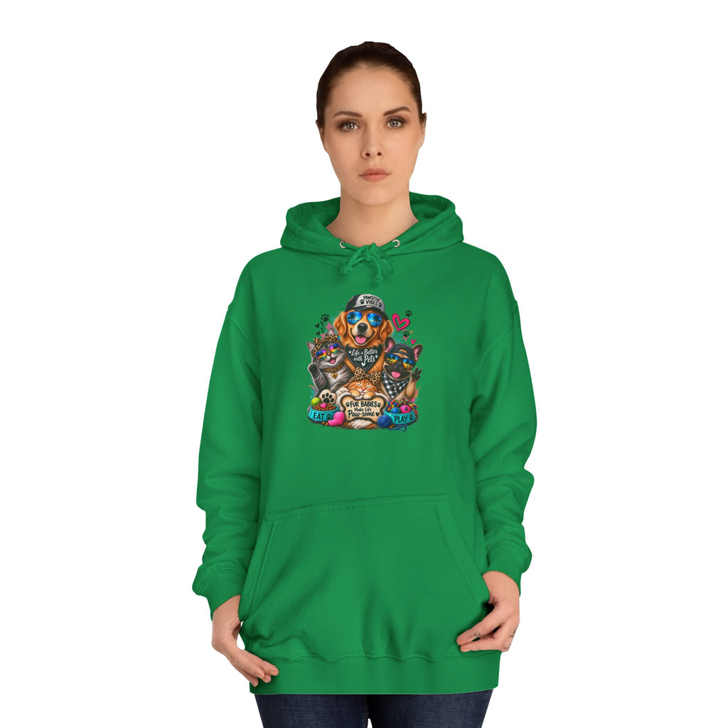 Hoodie — Colorful College Mascot Cat & Dog Paw Graphic