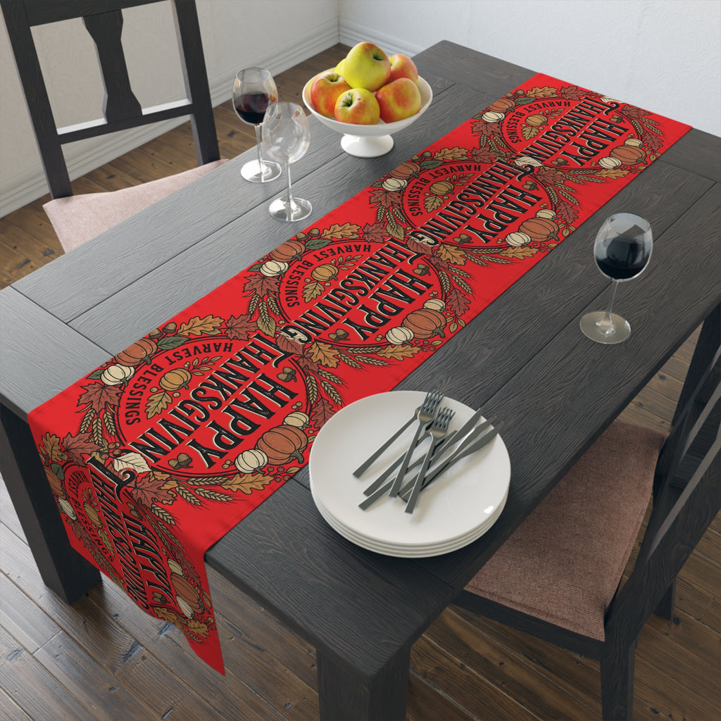 Thanksgiving Table Runner - 'Happy Thanksgiving' Fall Harvest Pumpkin Design
