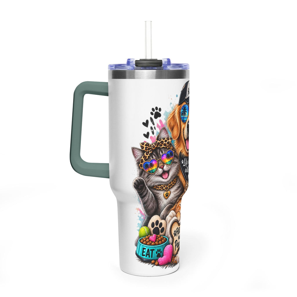 40oz Vacuum Tumbler — "Life is Better with Pets" Colorful Dog & Cat Travel Mug