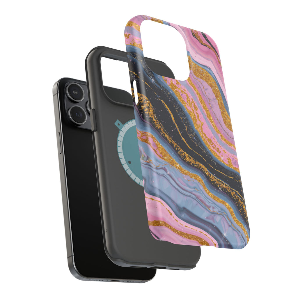 Marbled Pink & Gold Magnetic Phone Case — Impact-Resistant Protective Cover