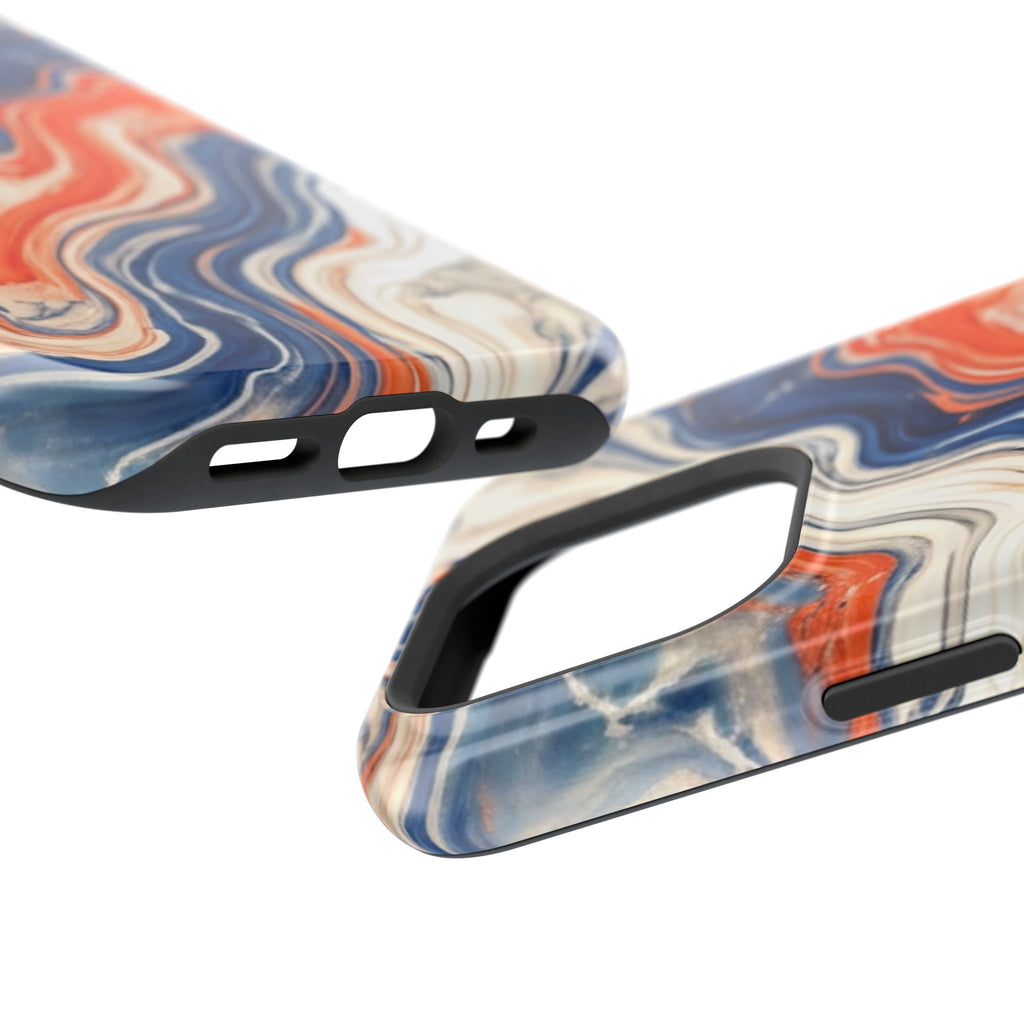 Marbled Wave Magnetic Impact Phone Case — Blue & Orange Swirl Protective Cover