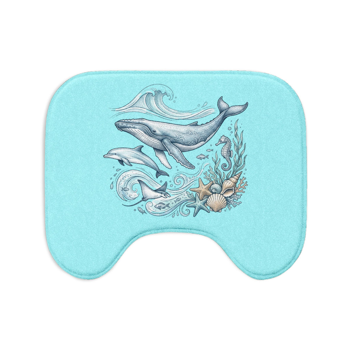 Ocean Whale Bath Mat Set — 3-Piece Sea Life Bathroom Rugs