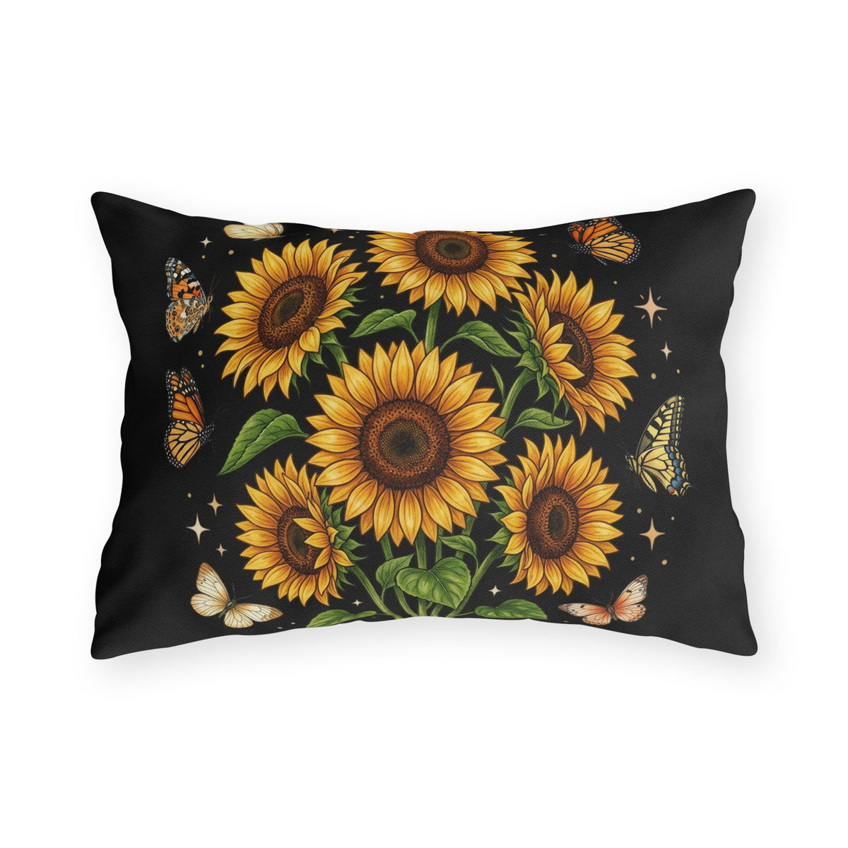 Sunflower & Butterfly Outdoor Pillow — Floral Garden Accent Cushion for Patio