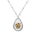 Sunflower Oval Pendant Necklace — Floral Teardrop Locket