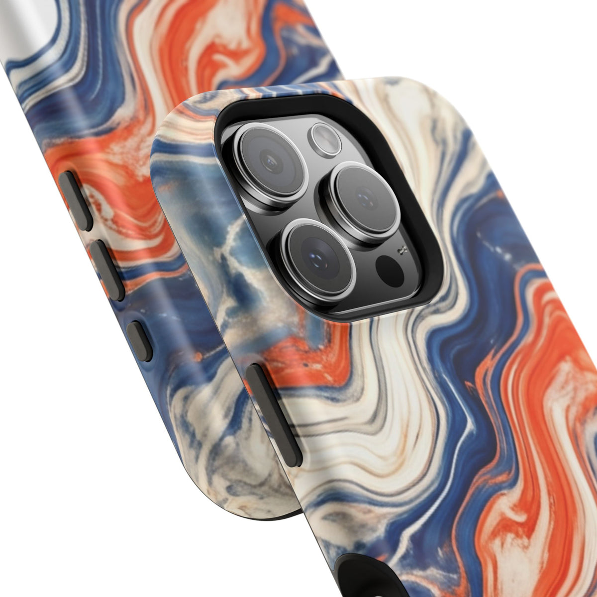 Marbled Wave Magnetic Impact Phone Case — Blue & Orange Swirl Protective Cover