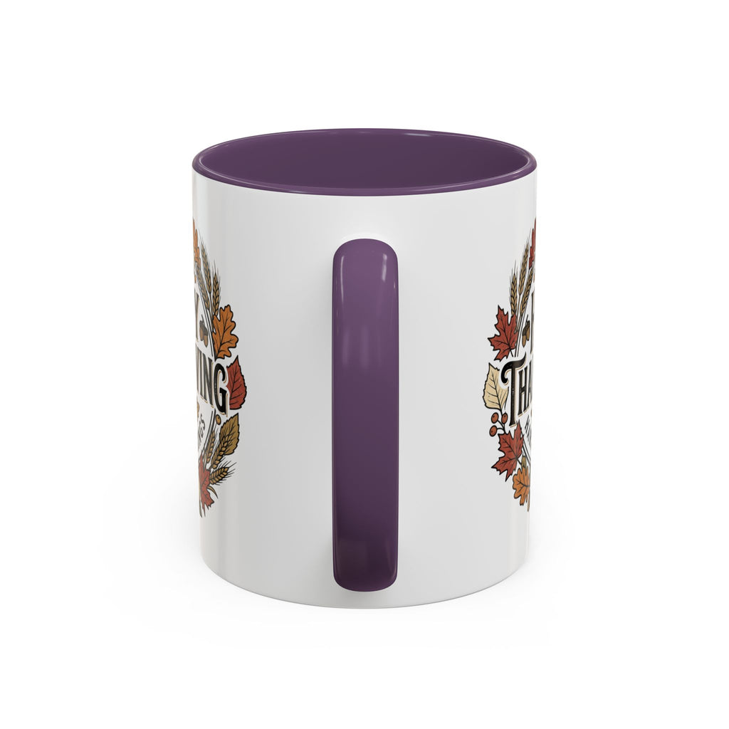 Happy Thanksgiving Accent Coffee Mug — "Harvest Blessings" Fall Pumpkin Wreath (11/15 oz)