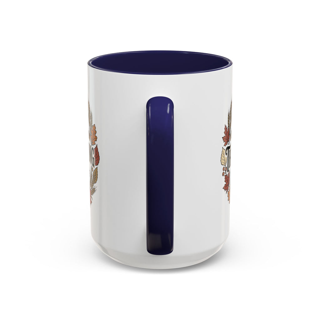 Happy Thanksgiving Accent Coffee Mug — "Harvest Blessings" Fall Pumpkin Wreath (11/15 oz)