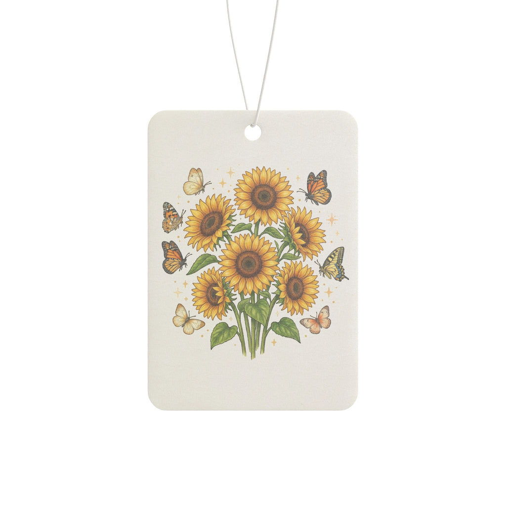 Sunflower Bouquet Car Air Freshener — Floral Scented Hanging Air Freshener with Butterflies