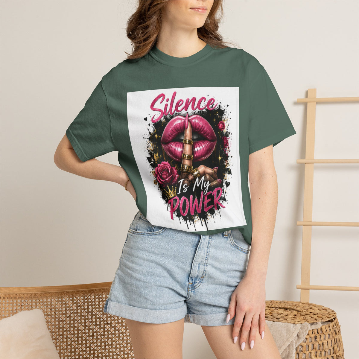 Silence Is My Power T-Shirt — Graphic Lip & Rose Statement Tee