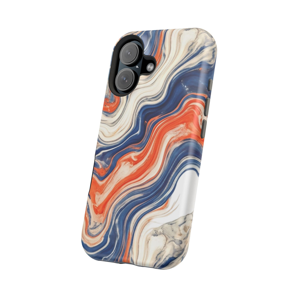 Marbled Wave Magnetic Impact Phone Case — Blue & Orange Swirl Protective Cover
