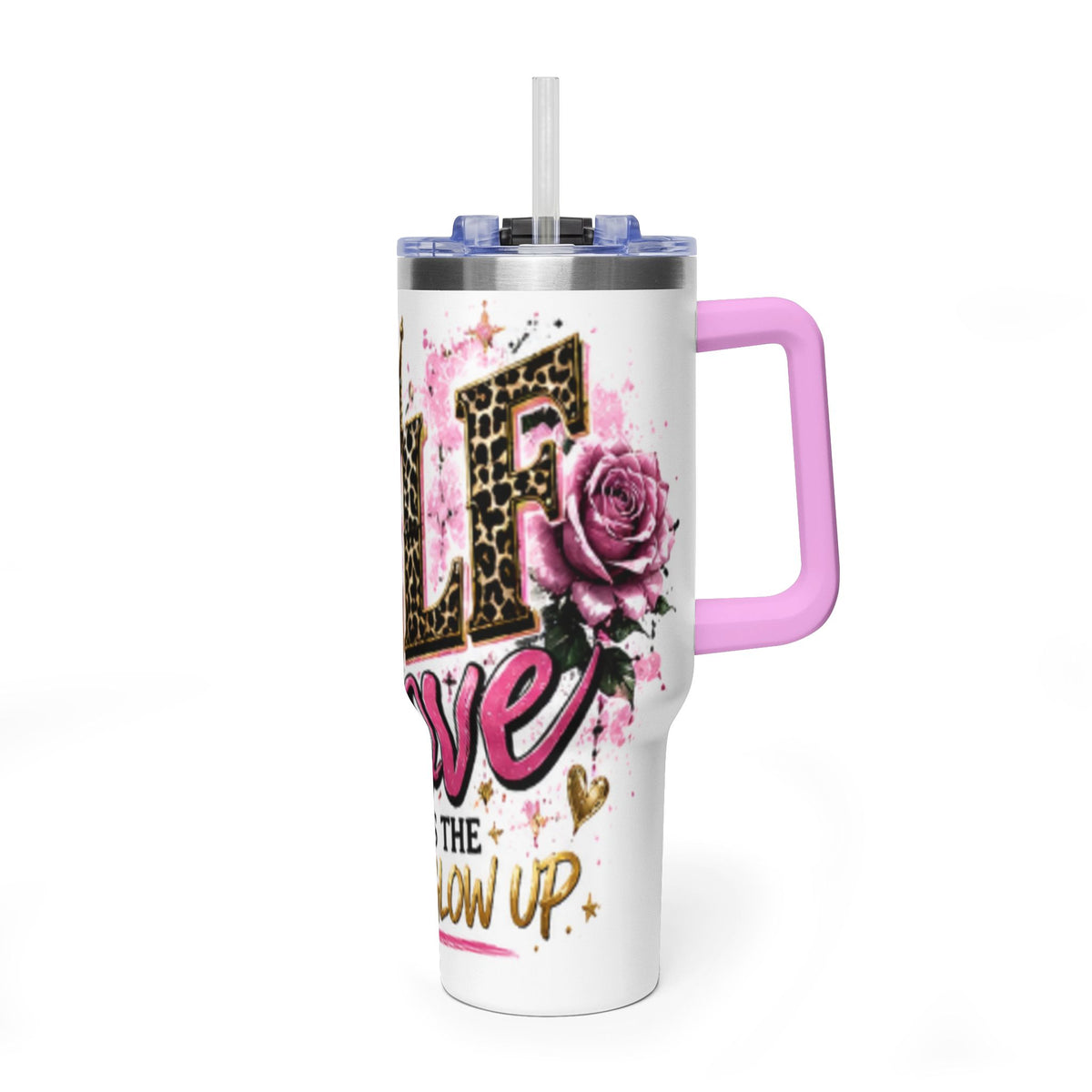 40oz Tumbler - "Self Love is the Real Glow" Leopard Crown Floral Insulated Cup