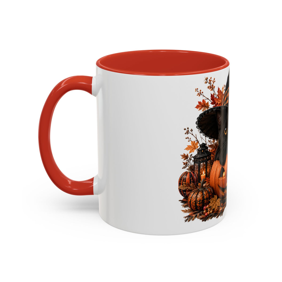 Halloween Black Cat Pumpkin Coffee Mug – Autumn Witch Hat Accent Mug (11/15oz)