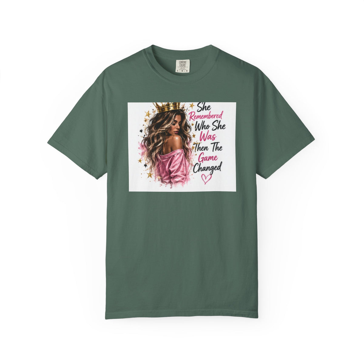 T-Shirt — 'She Remembered Who She Was' Empowerment Tee (Woman Portrait, Inspirational Quote)