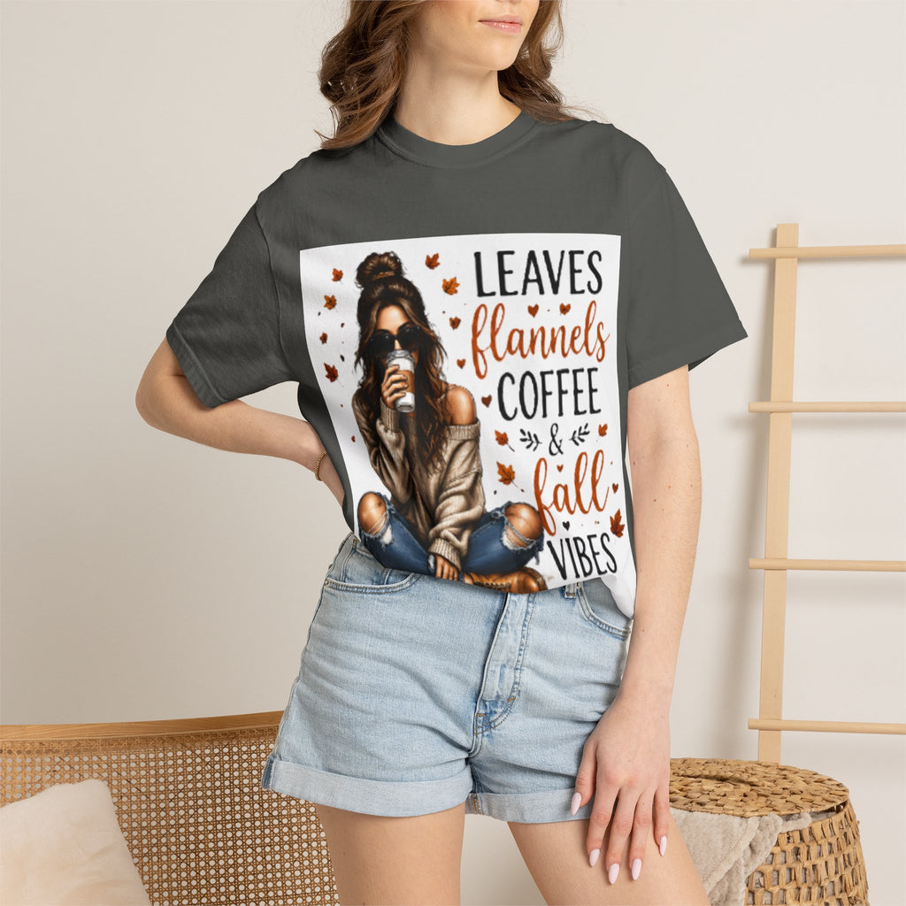 Fall Vibes Tee – "Leaves Flannels Coffee & Fall Vibes" Graphic T-Shirt