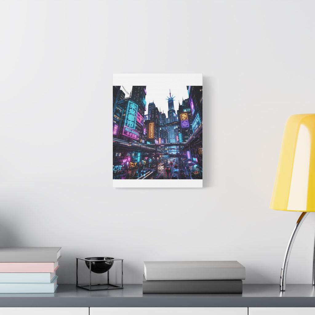 Neo-Kyoto Cyberpunk City Matte Canvas Print