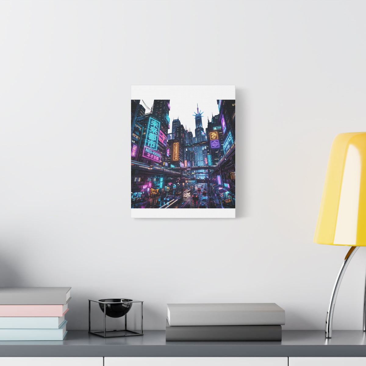 Neo-Kyoto Cyberpunk City Matte Canvas Print