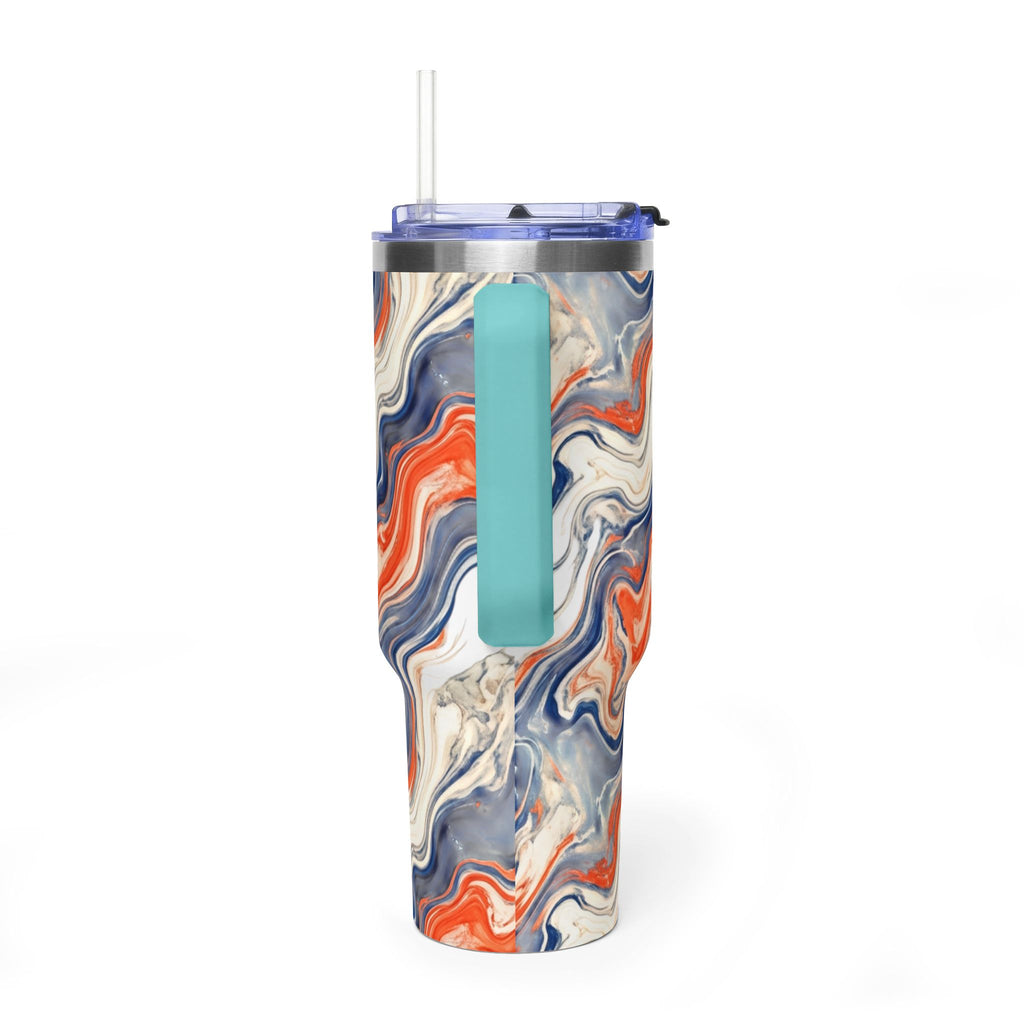 40oz Marble Swirl Tumbler – Insulated Vacuum Travel Cup (Blue & Orange)
