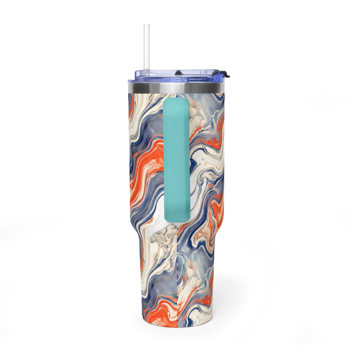 40oz Marble Swirl Tumbler – Insulated Vacuum Travel Cup (Blue & Orange)