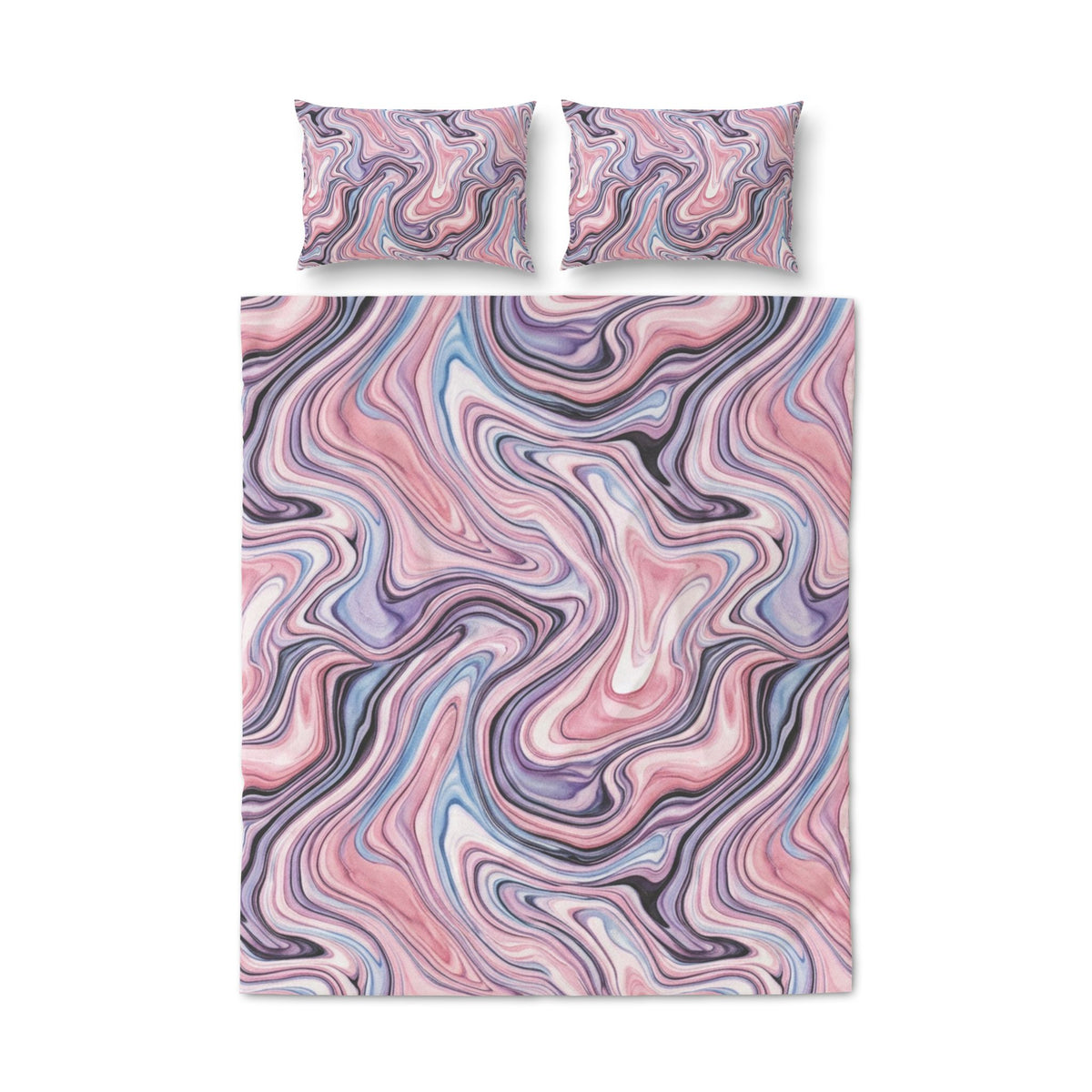 Marble Swirl Quilt Cover Set — Pink & Lavender Abstract Bedding (3-Piece)