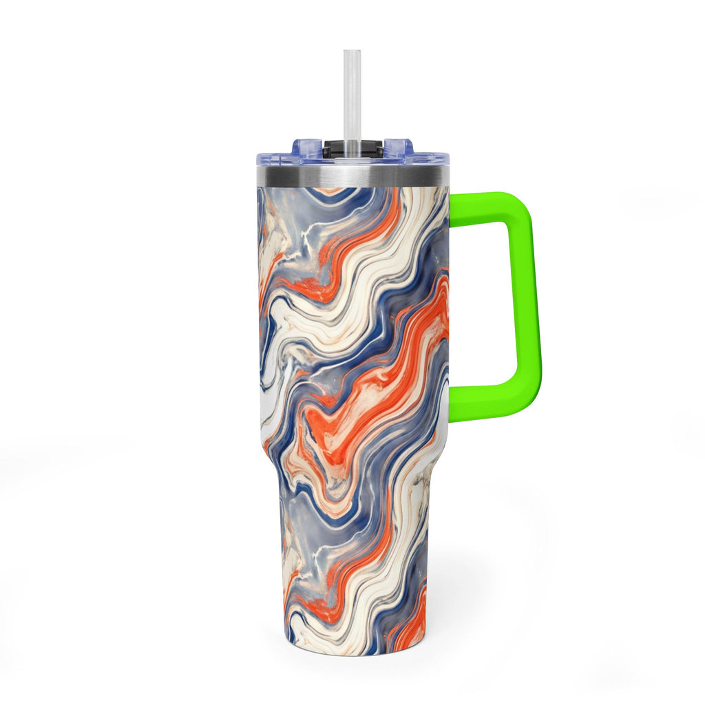 40oz Marble Swirl Tumbler – Insulated Vacuum Travel Cup (Blue & Orange)