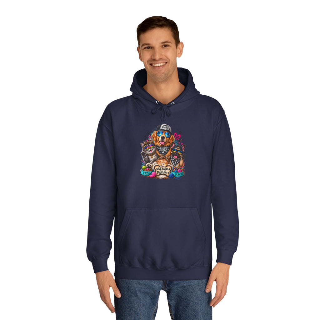Hoodie — Colorful College Mascot Cat & Dog Paw Graphic