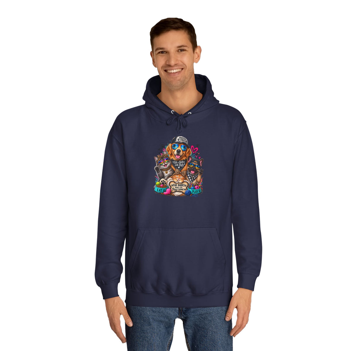 Hoodie — Colorful College Mascot Cat & Dog Paw Graphic