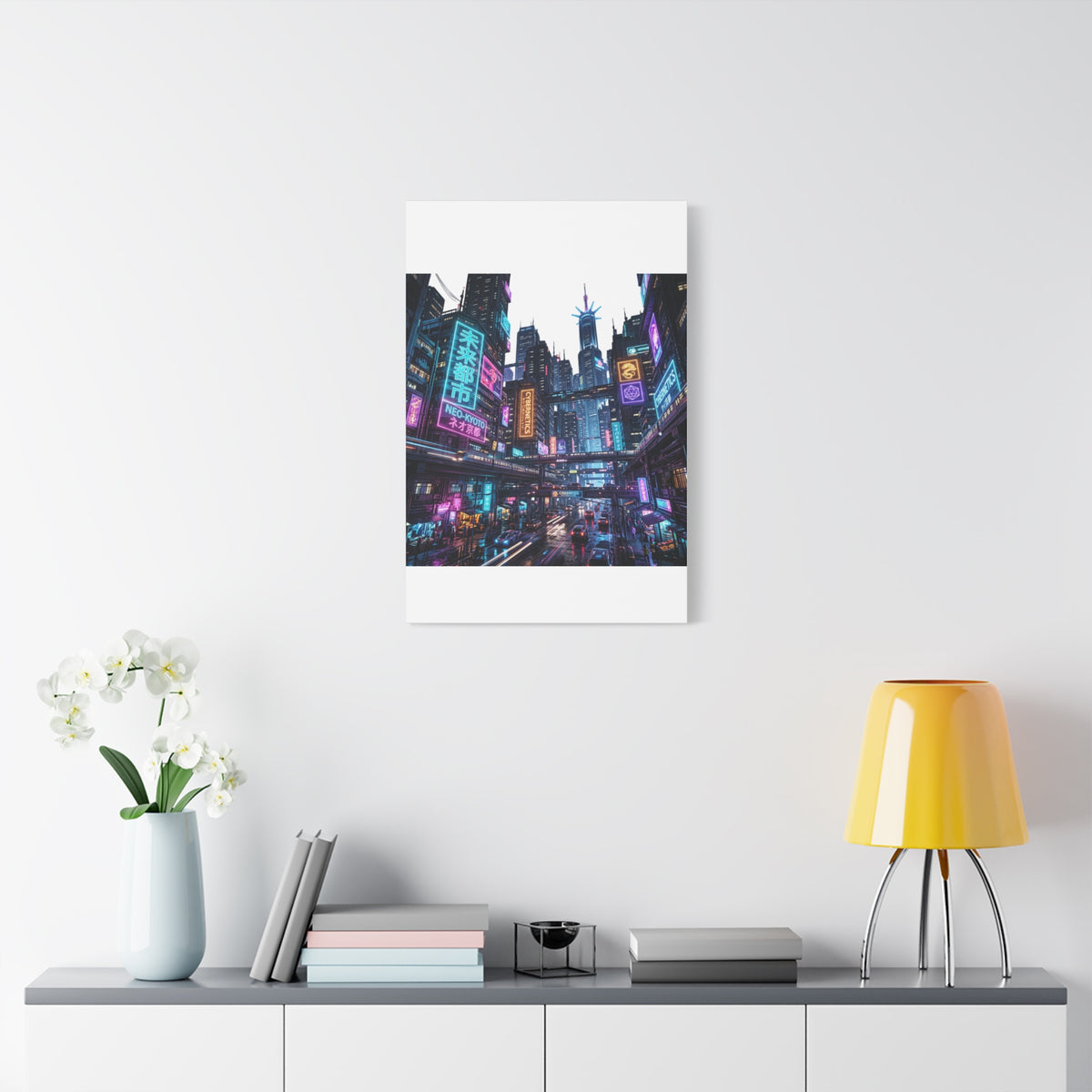 Neo-Kyoto Cyberpunk City Matte Canvas Print