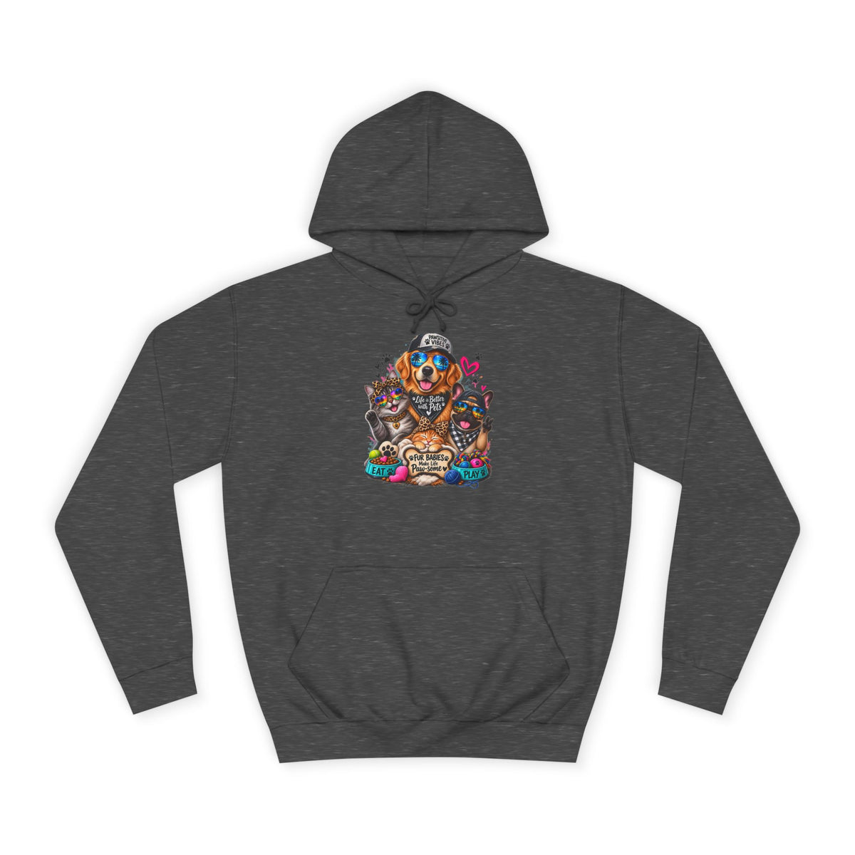 Hoodie — Colorful College Mascot Cat & Dog Paw Graphic