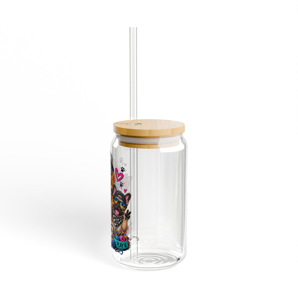 16oz Sipper Glass – Colorful Pet Portraits (Dog & Cat) with 'Love My Pets' Artwork