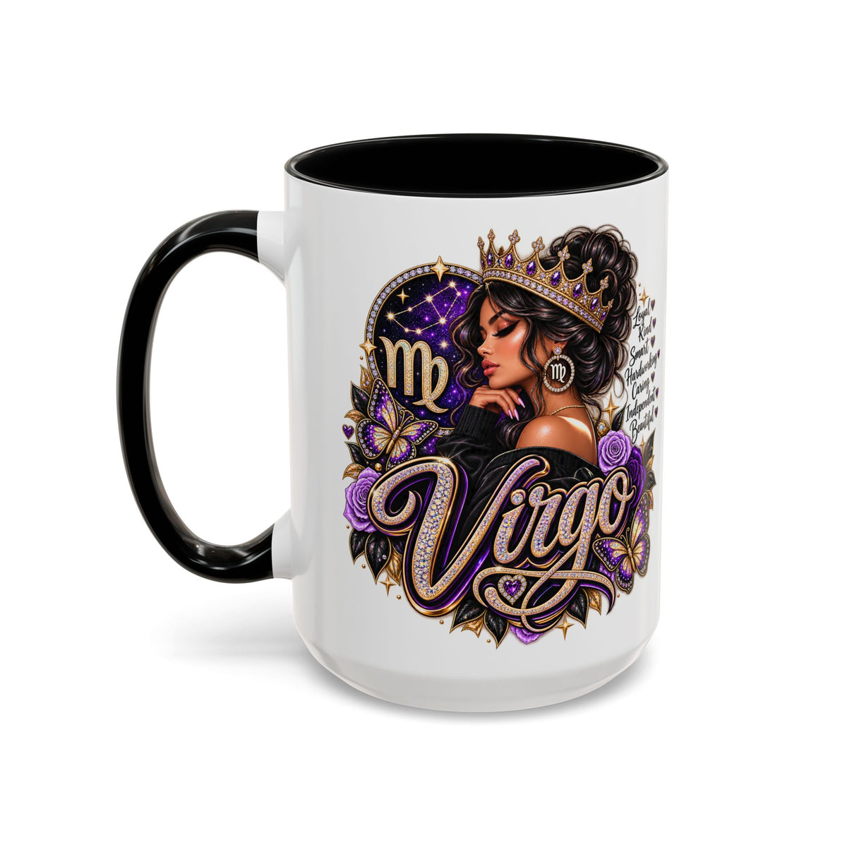 Virgo Zodiac Accent Coffee Mug — Purple Crowned Virgo Astrology Gift (11/15oz)