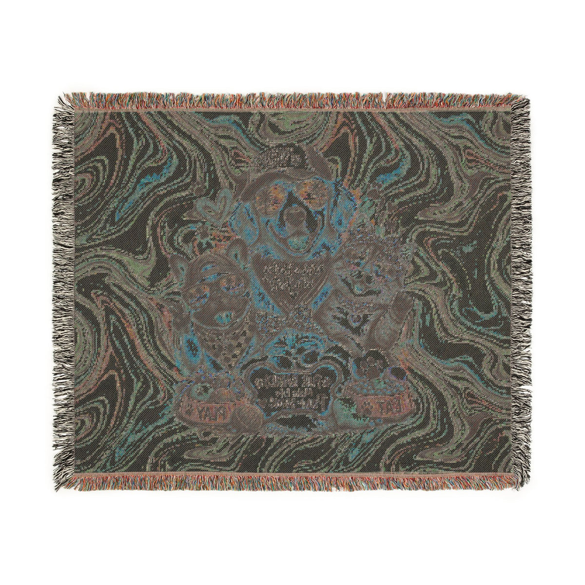 Psychedelic Pet Portrait Woven Blanket — Dog & Cats Floral Tapestry Throw