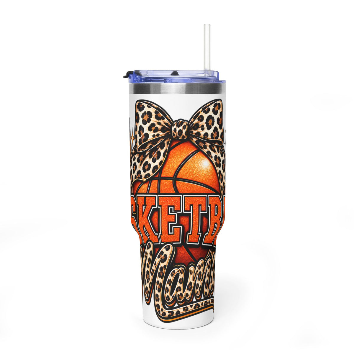 Basketball Mom Leopard Bow 40oz Vacuum Tumbler