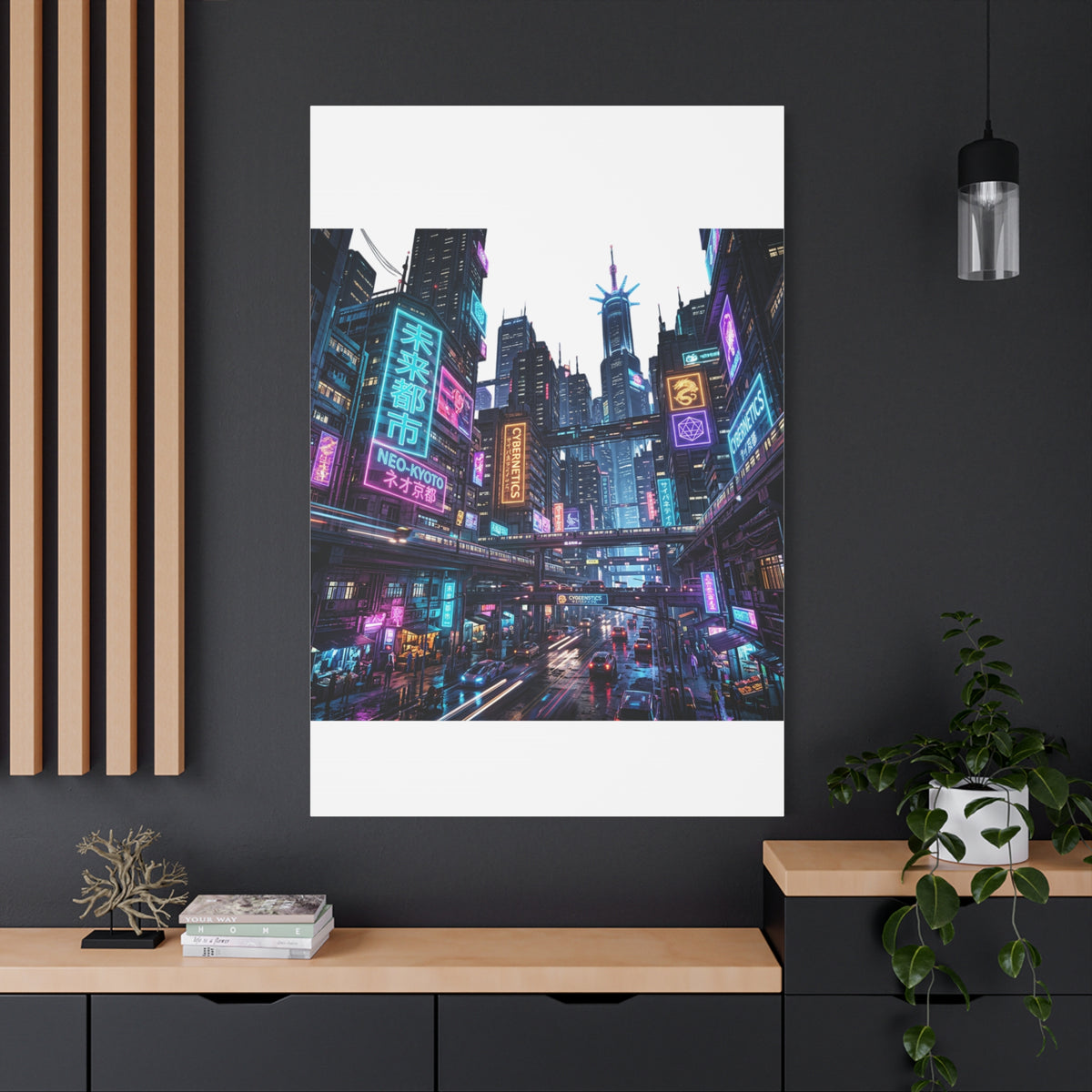 Neo-Kyoto Cyberpunk City Matte Canvas Print